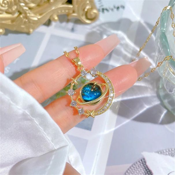 Stainless Steel Clavicle Chain Exquisite Starry Sky Planet Light Luxurious Temperament Gorgeous Necklace Star And Moon_maomaolike.com