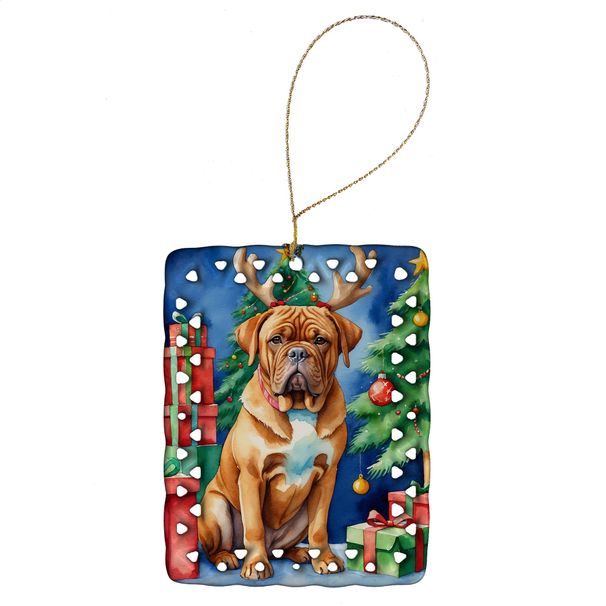 Dogue De Bordeaux Christmas Reindeer Porcelain Ornament Christmas Tree Hanging Decorations For Home Christmas Holiday, Rectangle, Gift, Multicolor_maomaolike.com