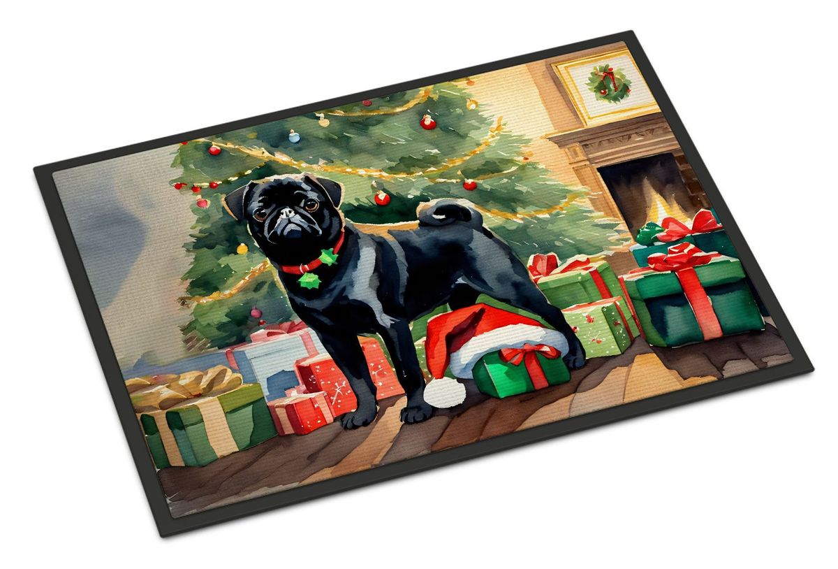 Pug Cozy Christmas Doormat Front Door Mat Indoor Outdoor Rugs For Entryway, Non Slip Washable Low Pile, 24H X 36W_maomaolike.com