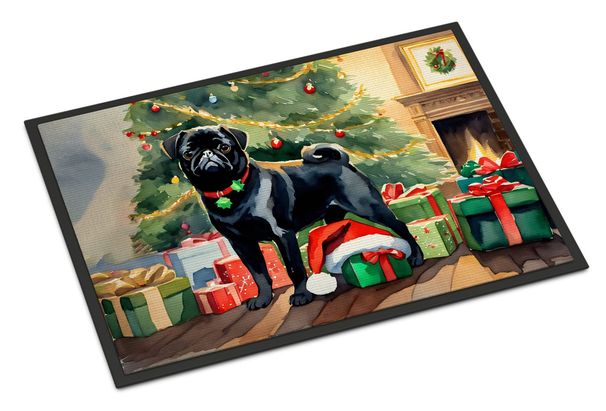Pug Cozy Christmas Doormat Front Door Mat Indoor Outdoor Rugs For Entryway, Non Slip Washable Low Pile, 24H X 36W_maomaolike.com