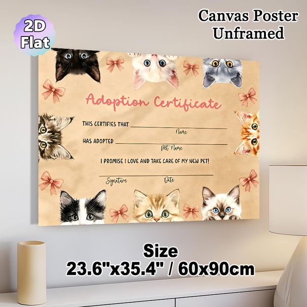 Cat Adoption Certificate Painting Poster, Warm Watercolor Cute Cats Poster, Thoughtful Keepsake For Pet Adoption, Ideal For Pet Rescue Facilities And_maomaolike.com