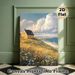 Coastal Cottage Landscape Painting Poster, Warm-toned Idyllic Seaside Scenery With Wildflowers And Yellow Cottage Poster, Serene Natural View Ideal_maomaolike.com