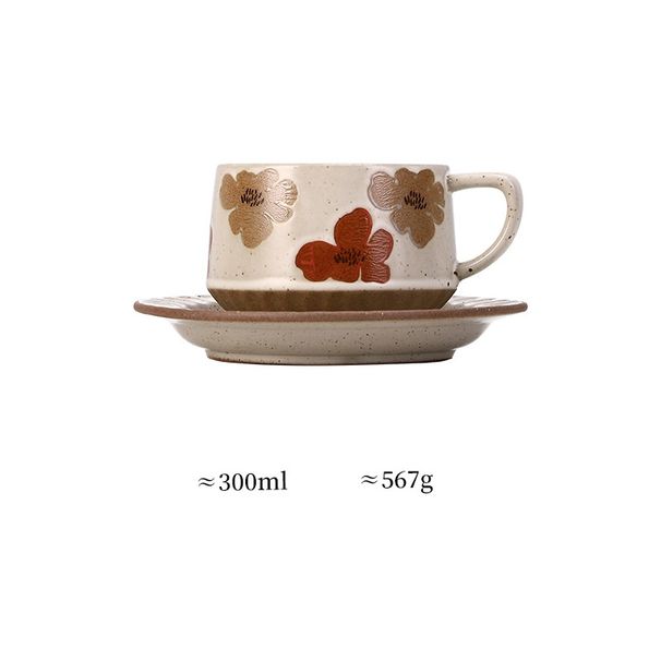 Retro Cup Latte Latte Cup Minimalist Floral Milk Tea Cup Japanese Ceramic Cup Plate_maomaolike.com
