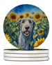 Irish Wolfhound In Sunflowers Large Sandstone Coasters Pack Of 4 Absorbent Round Coasters Decor Gifts For Men Or Women, 4 In, Multicolor_maomaolike.com