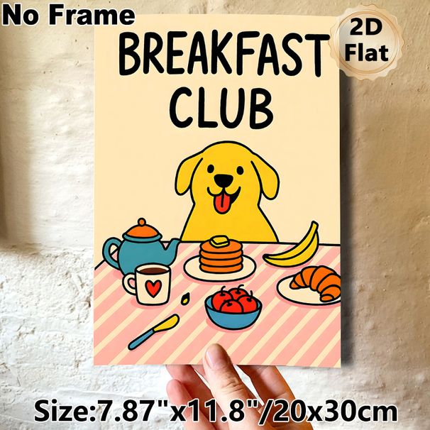 Breakfast Club Puppy Painting Poster, Cute Cartoon Style Poster, Cheerful Pup With Assorted Breakfast Treats, Warm Lively Decor Option For Kitchen And_maomaolike.com