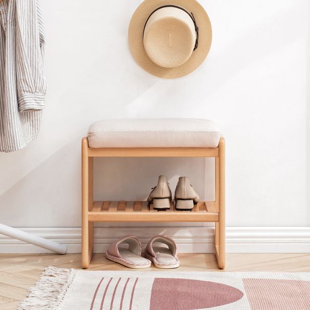 Natural Solid Wood Shoe Bench, Beech Wood Storage Rack Organizer With High Rebound Sponge Cushion_maomaolike.com