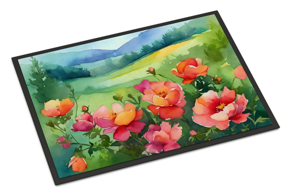 Iowa Wild Prairie Roses In Watercolor Doormat Front Door Mat Indoor Outdoor Rugs For Entryway, Non Slip Washable Low Pile, 24H X 36W_maomaolike.com