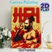 Martial Arts Warrior Painting Poster, Bold Retro Graphic Poster, Muscular Topknot Warrior With Red-gold Splatter Design, Striking Decor For Gym_maomaolike.com