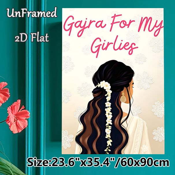 Gajra Themed Painting Poster, Soft-toned Illustrative Poster, Delicate Floral Hair Adornment & Lace Pattern Design, Ideal For Bedroom, Living Room_maomaolike.com