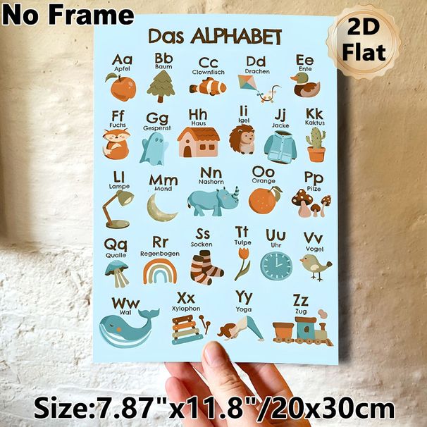 German Alphabet Painting Poster, Cute Cartoon Illustrated Poster, Aids German Vocabulary Learning, Suitable For Language Study Spaces And Home_maomaolike.com