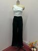 Women's Clothing fashion solid color oblique collar slim fit top high waist wide leg pants suit_maomaolike.com