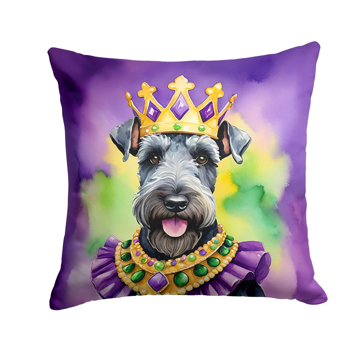 Kerry Blue Terrier King Of Mardi Gras Throw Pillow Machine Washable, Indoor Outdoor Decorative Pillow For Couch, Bed Or Patio, 14Hx14W_maomaolike.com