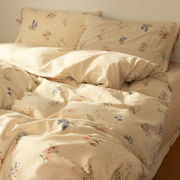 Wholesale INS Korean All-Cotton Small Floral Pastoral Style 4-Piece With Tie Bow Bamboo Linen Pure Cotton Four-Piece Set_maomaolike.com
