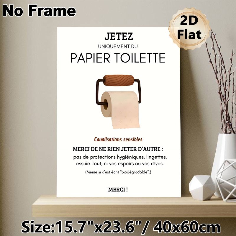 Toilet Paper Etiquette Painting Poster, Minimalist Witty French-themed Reminder Poster, Humorous Bathroom Rule Notice, Ideal For Home Restroom, Public_maomaolike.com