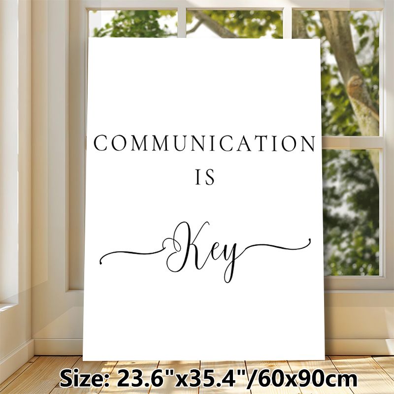 Communication Is Key Typography Painting Poster, Minimalist Black & White Typographic Poster, Inspirational Quote Decor Ideal For Office, Living Room_maomaolike.com
