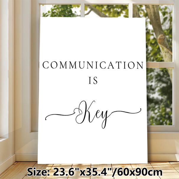Communication Is Key Typography Painting Poster, Minimalist Black & White Typographic Poster, Inspirational Quote Decor Ideal For Office, Living Room_maomaolike.com
