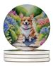 Corgi Spring Path Large Sandstone Coasters Pack Of 4 Absorbent Round Coasters Decor Gifts For Men Or Women, 4 In, Multicolor_maomaolike.com