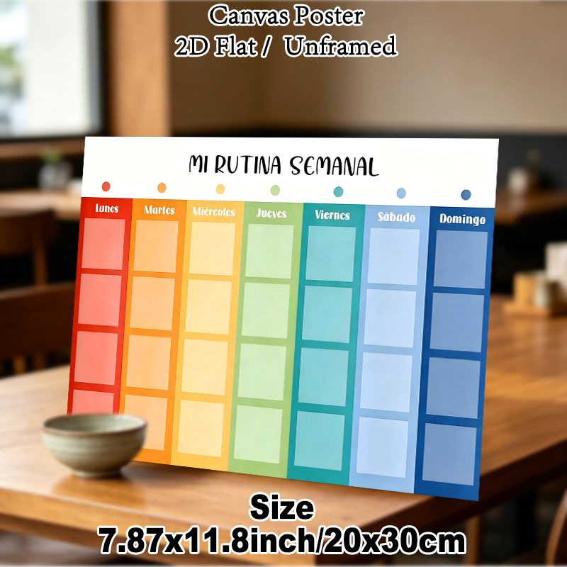 Spanish Weekly Routine Painting Poster, Vibrant Rainbow Grid-style Planner Poster, Clear Structured Layout To Organize Weekly Schedules, Ideal For_maomaolike.com