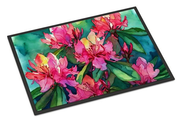 West Virginia Rhododendrons In Watercolor Doormat Front Door Mat Indoor Outdoor Rugs For Entryway, Non Slip Washable Low Pile, 24H X 36W_maomaolike.com
