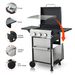 3-Burner Propane Gas BBQ Grill, SS Plancha, 36900BTU Output With Wire Enamel Cooking Grids For Outdoor Barbecue, Foldable Side Table, Hanging Basket, Stainless Steel_maomaolike.com