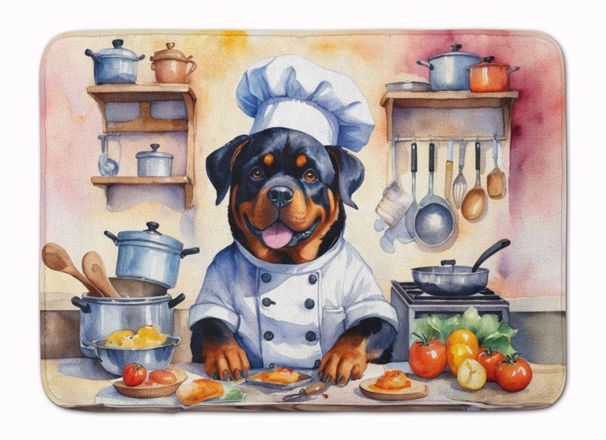 Rottweiler The Chef Memory Foam Kitchen Mat Machine Washable Anti-Fatigue Mat Cushion Comfort Bath Mat Or Kitchen Rug_maomaolike.com
