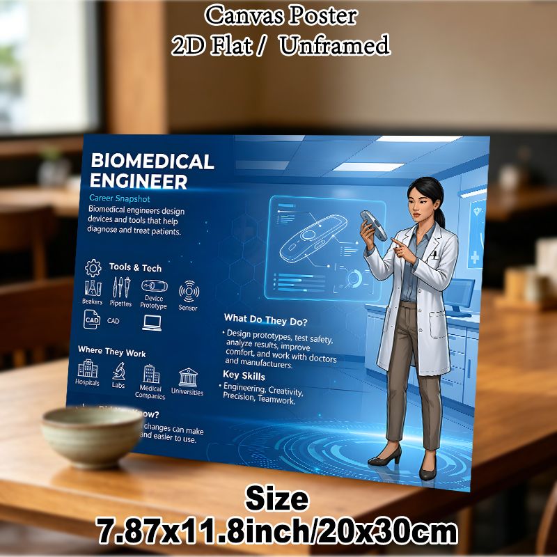Biomedical Engineer Painting Poster, Informative Tech-style Graphic Poster, Educational Career Overview Reference For Office, Lab And Educational_maomaolike.com