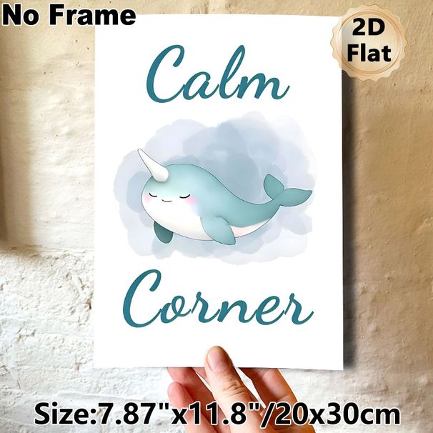 Calm Corner Themed Painting Poster, Soft Watercolor Cute Narwhal Poster, Gentle Soothing Decor Suitable For Office, Living Room Or Quiet Resting Space_maomaolike.com