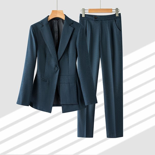 Women's Clothing high end dark blue! Slim suit slim suit jacket + cigarette pants suit for women_maomaolike.com