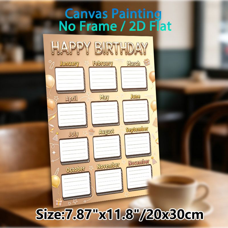 Birthday Tracker Painting Poster, Warm-toned Festive Birthday-themed Poster, Monthly Blank Frames With Party Accents To Record Birthday Dates, Ideal_maomaolike.com