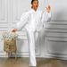 Women's Clothing solid color puff sleeve top wide leg trousers two piece suit women's fashion suit_maomaolike.com
