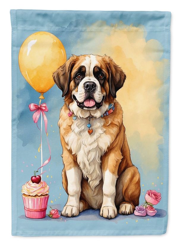Saint Bernard Happy Birthday Garden Flag Mailbox Flag Decorative Yard Flag Banner Outside Patio Artwork Yard Flower Beds, Garden Size, Multicolor_maomaolike.com