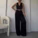 Women's Clothing women's clothing solid color V neck unrepaired vest lapel wide leg trousers suit_maomaolike.com