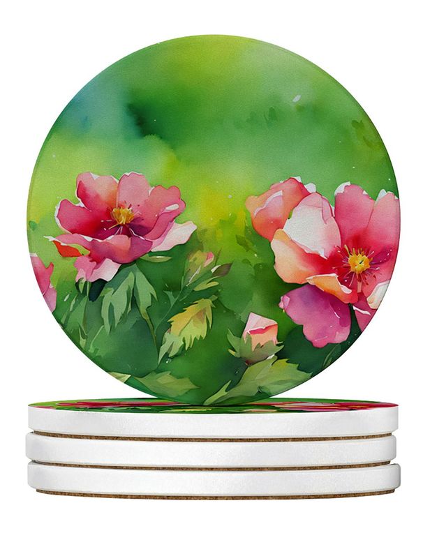 Iowa Wild Prairie Roses In Watercolor Large Sandstone Coasters Pack Of 4 Absorbent Round Coasters Decor Gifts For Men Or Women, 4 In, Multicolor_maomaolike.com