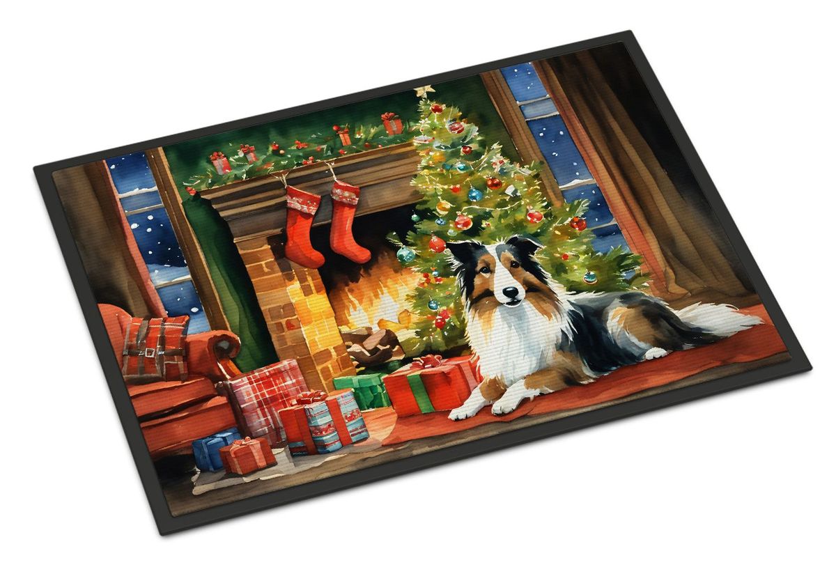 Sheltie Cozy Christmas Doormat Front Door Mat Indoor Outdoor Rugs For Entryway, Non Slip Washable Low Pile, 24H X 36W_maomaolike.com