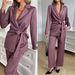 Women's Autumn And Winter Satin Solid Color Bathrobe Set_maomaolike.com