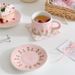 Pink Tulip Ceramic Coffee Cup, Plate, Girl's Gift, Hand Held, High Aesthetic Value, Home Use_maomaolike.com