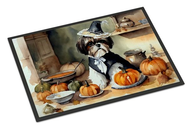 Shih Tzu Fall Kitchen Pumpkins Doormat Front Door Mat Indoor Outdoor Rugs For Entryway, Non Slip Washable Low Pile, 24H X 36W_maomaolike.com