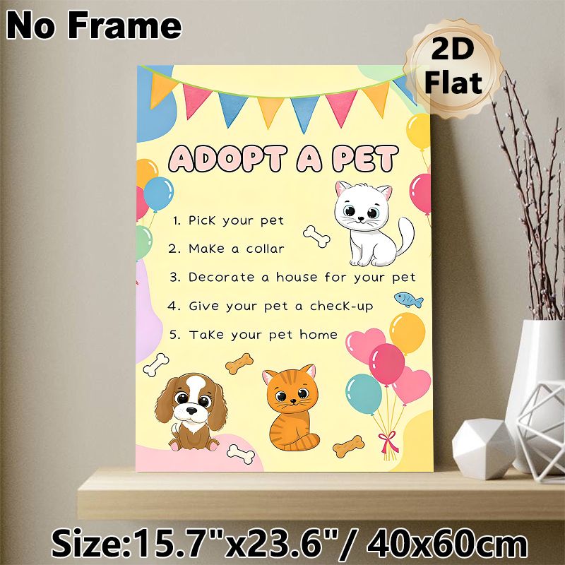 Adopt A Pet Painting Poster, Colorful Cute Cartoon Style Poster, Informative Pet Adoption Step Guide, Ideal For Pet Adoption Events And Pet Care_maomaolike.com