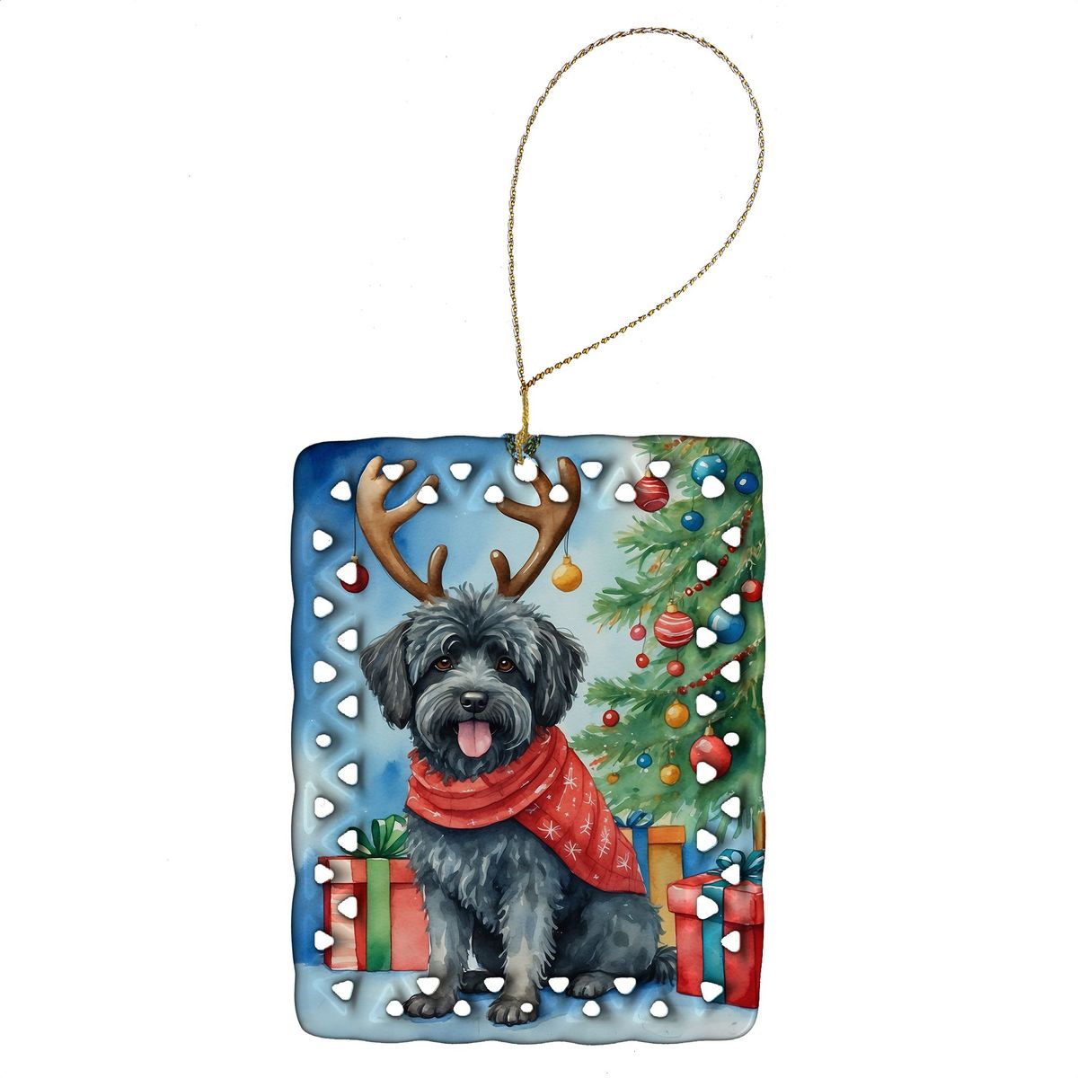 Puli Christmas Reindeer Porcelain Ornament Christmas Tree Hanging Decorations For Home Christmas Holiday, Rectangle, Gift, Multicolor_maomaolike.com