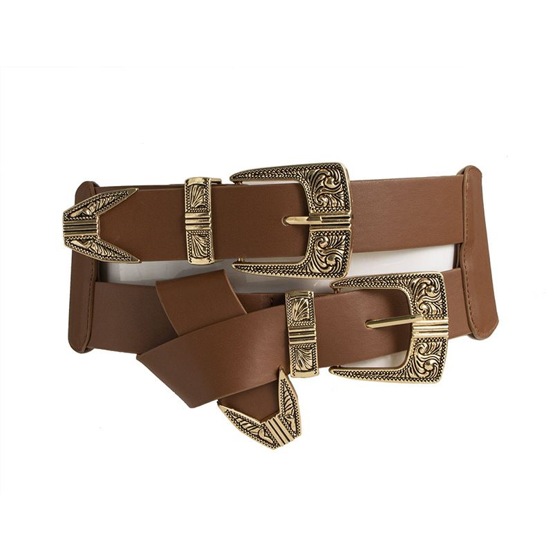 Unisex Ladies Fashion Western Style carving loose tight buckle adjusting waist wrap cowgirl elastic plus size waist wrap_maomaolike.com