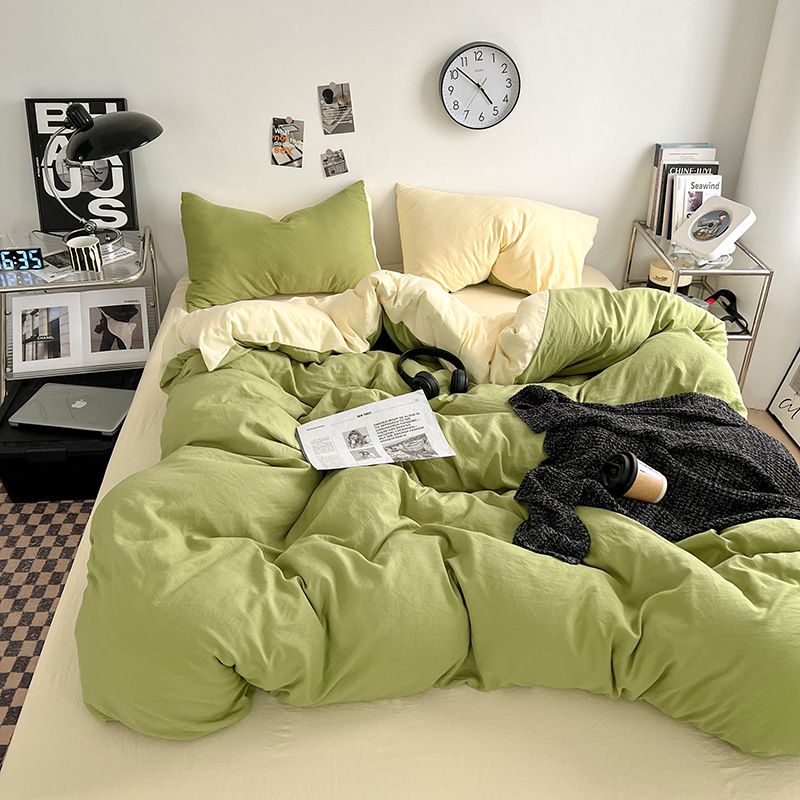 Washed Cotton Solid Color Double Stitched Brushed Four-Piece Student Dormitory Skin-Friendly Three-Piece Bedding Set Factory Whole_maomaolike.com
