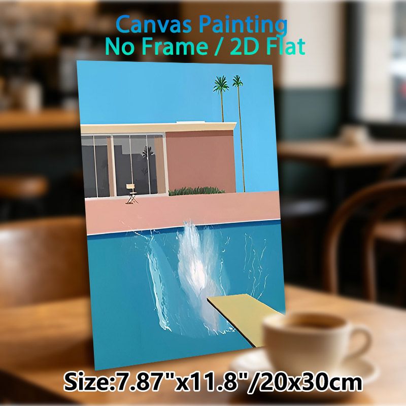 Poolside Modern Building Painting Poster, Minimalist Pastel-toned Pool Splash & Architecture Scene Poster, Calming Vacation-style Decor Ideal For_maomaolike.com
