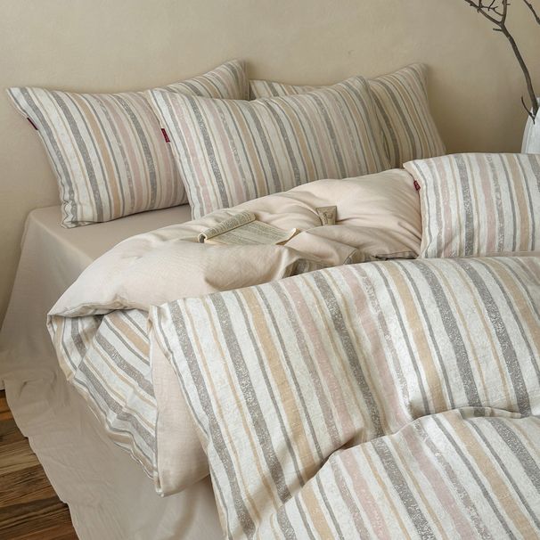Wholesale INS Japanese Simple Linen Striped Pure Jacquard Four-Piece Wabi-Sabi Style Full Washed Cotton 4-Piece Set_maomaolike.com