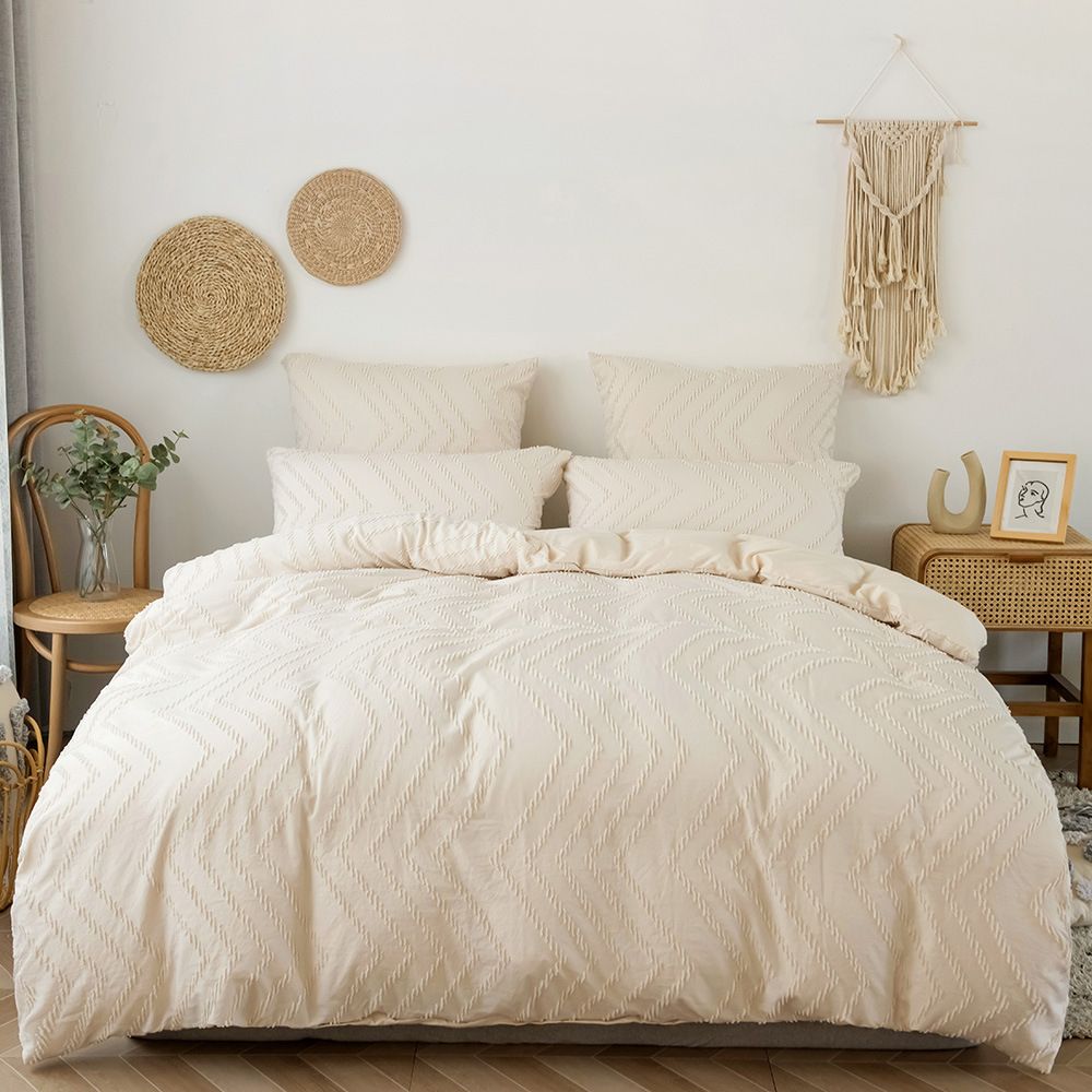 Plain Color Cut Flower Wave Shape Craft Diamond Shape Three Piece Set Duvet Cover Full Size_maomaolike.com