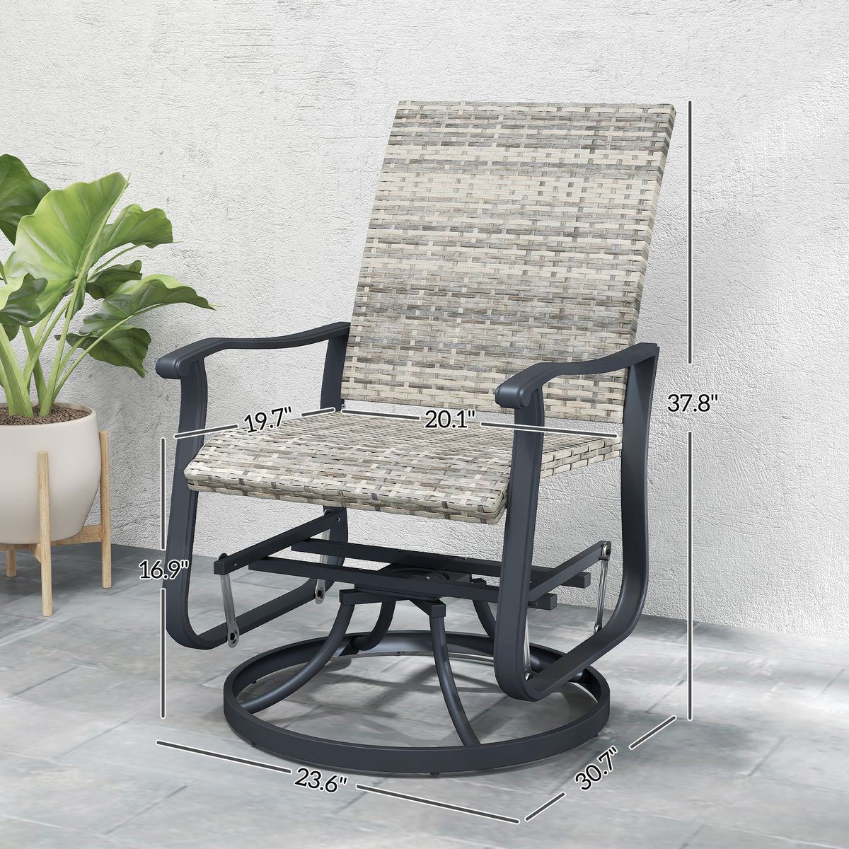 Wicker Rattan Swivel Patio Glider Chair Set Of 2, Outdoor Glider Chair With Steel Frame, High Back, Armrests, Yellow_maomaolike.com
