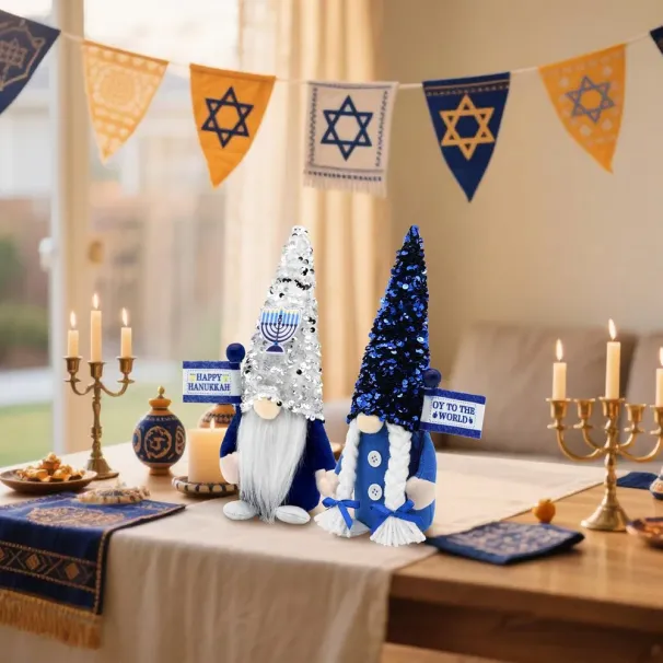 Hanukkah Gnomes Decorations For Home Indoor, Hanukkah Menorah Plush Decor, Jewish, Chanukah Ornaments Jewish Decorations For Party, Table And Tiered Tray Decor_maomaolike.com