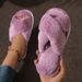 Women’s Cross Band Fur Slippers Indoor Furry Fuzzy Open Toe Shoes Home Cozy Warm Slides Double Straps Slipper Soft Sole_maomaolike.com
