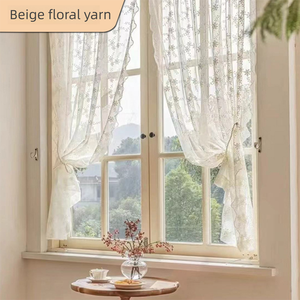French Country Cream Style Embroidered Lace Sheer For Kitchen, Bedroom, Bay Window, No Drilling Required, Half Curtain,_maomaolike.com