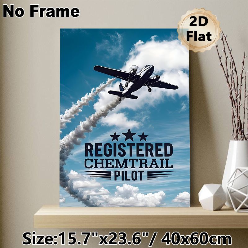 Chemtrail Pilot Aircraft Painting Poster, Retro Twin-engine Plane With Smoke Trails In Blue Sky Poster, Stylish Aviation-themed Decor Ideal For Home_maomaolike.com