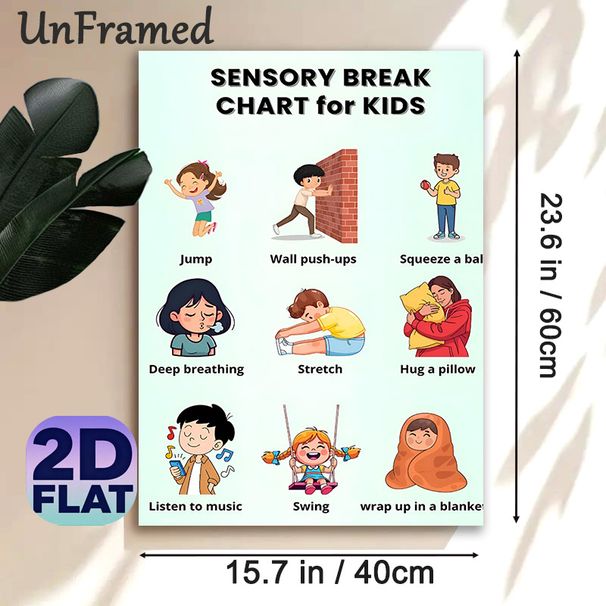 Sensory Break Chart Painting Poster, Vibrant Cartoon-style Sensory Activity Guide Poster, Offers Diverse Calming & Energizing Activity Ideas For_maomaolike.com